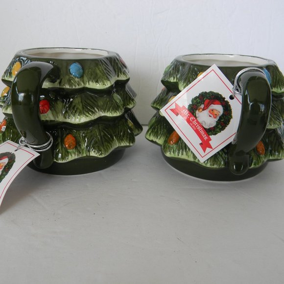 NWT Mr. Christmas Set of 2 16-oz Nostalgic Mugs w/ Lids & Spoons TREES - Picture 5 of 6